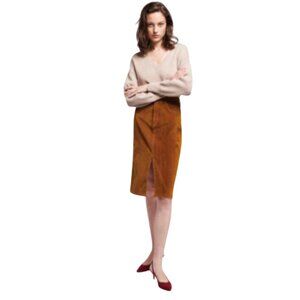 Vanessa Bruno Shana Corduroy Skirt Womens 36 4 Small Brown Front Slit Straight
